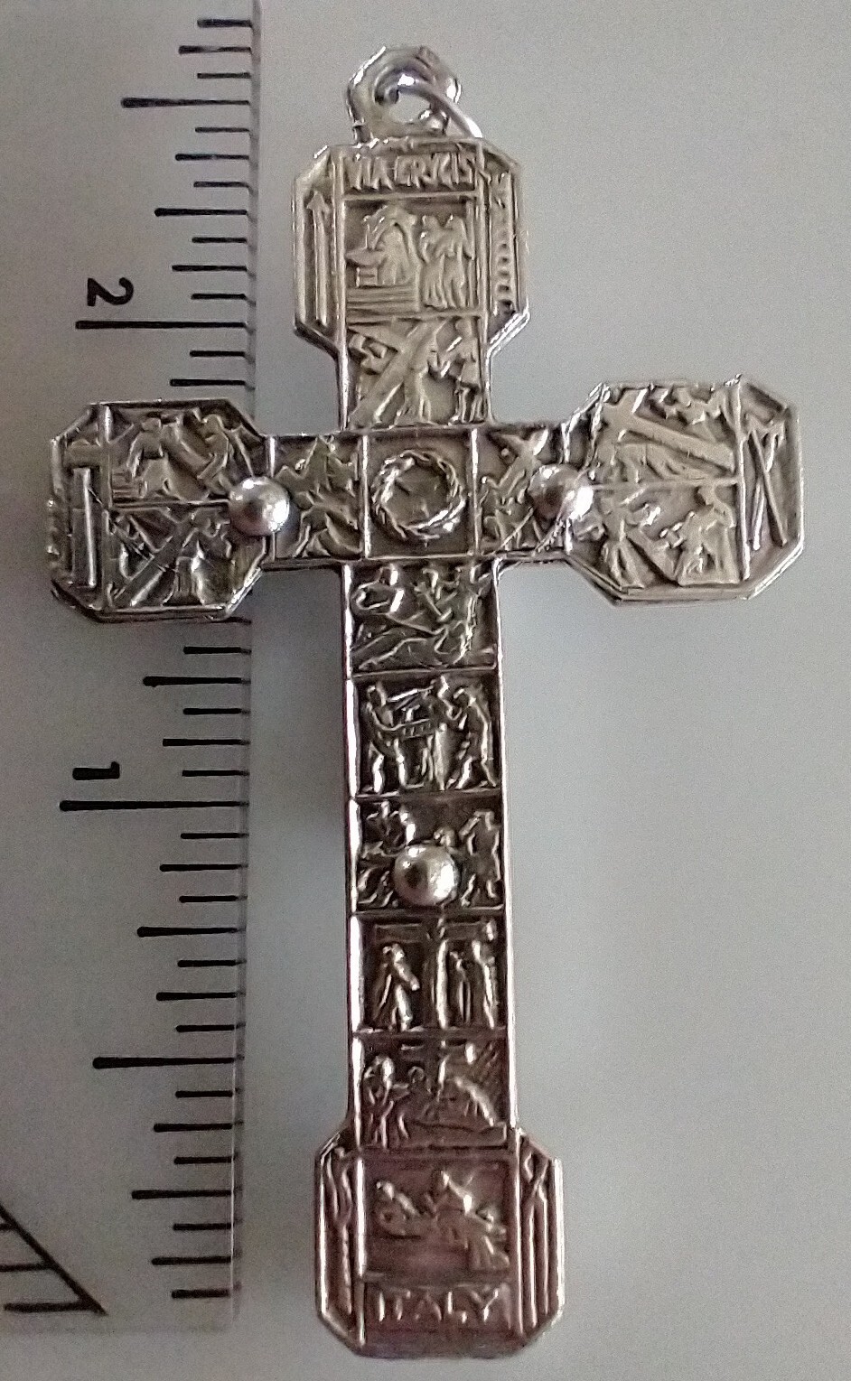 Catholic Blue Enamel Stations of the Cross Silver Tone Crucifix