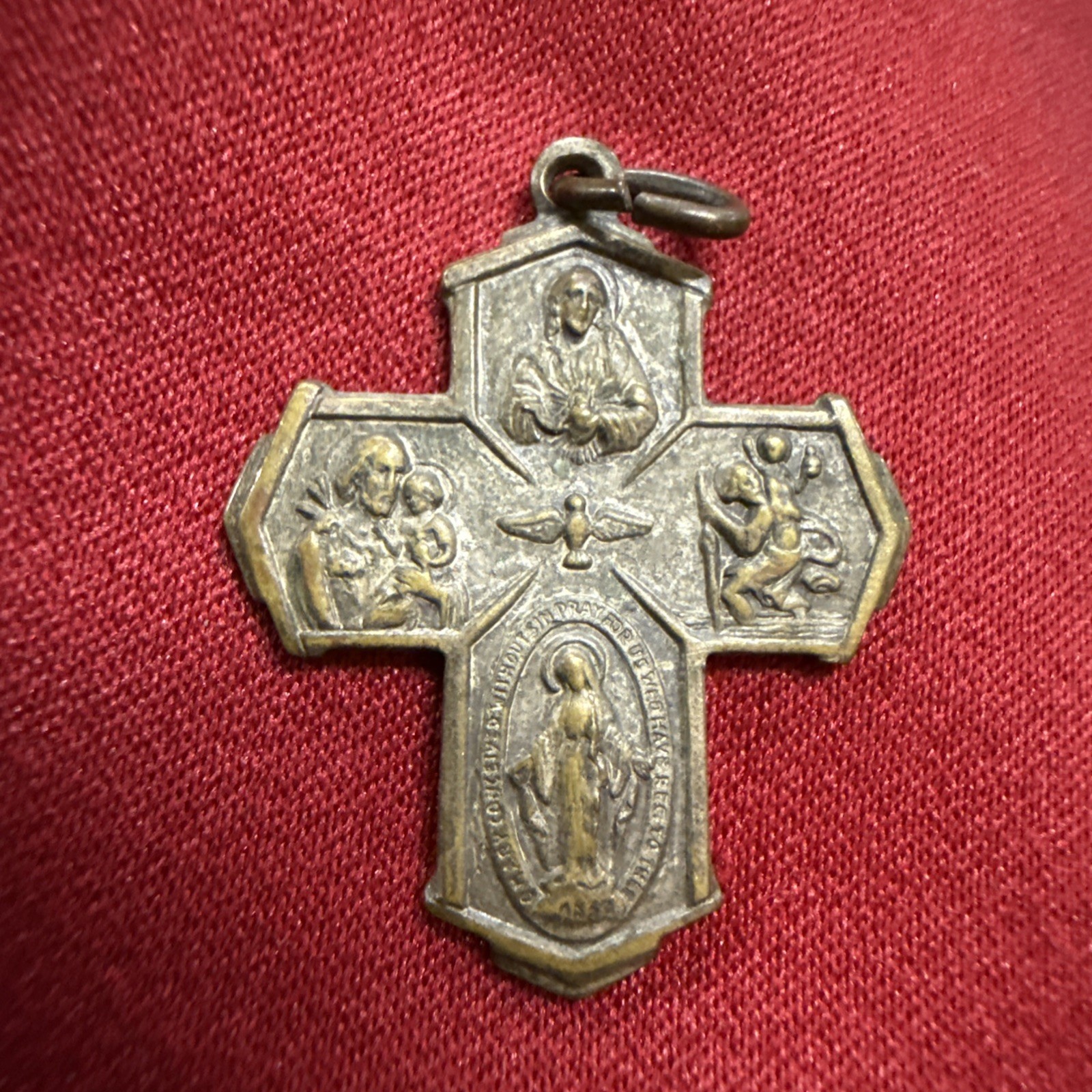 Vintage Gold Tone 4 Way Cross Crucifix Catholic Religious Pendant Charm
