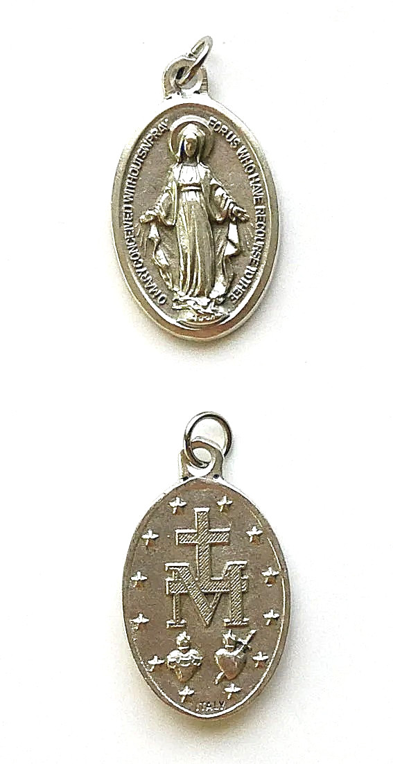 Miraculous Silver Tone Medal Pendant 7/8″ x 5/8″ – (Italy) –