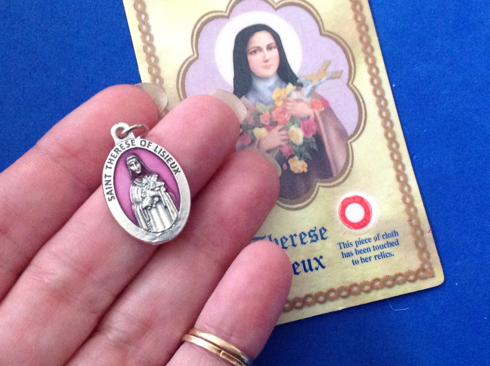 St THERESE of Lisieux Saint Medal with Relic Holy Card Medal Enamel 1″ Italy