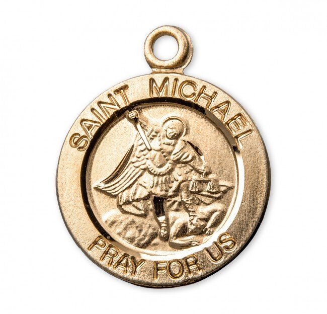 16Kt. Gold Plated Sterling Silver Saint Michael Pendant Medal Necklace w/ Chain