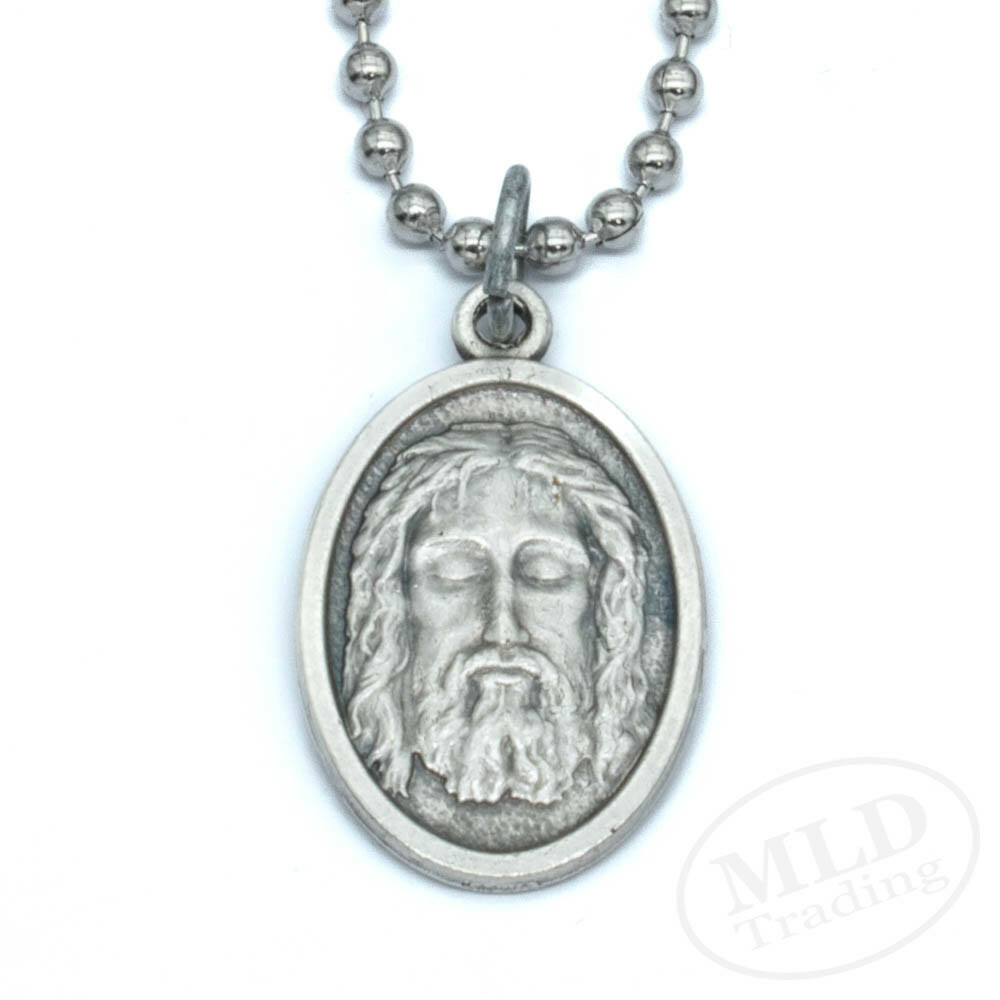 Holy Face Of Jesus Have Mercy On Us Medal Pendant Necklace Italy w 24 Ball Chain