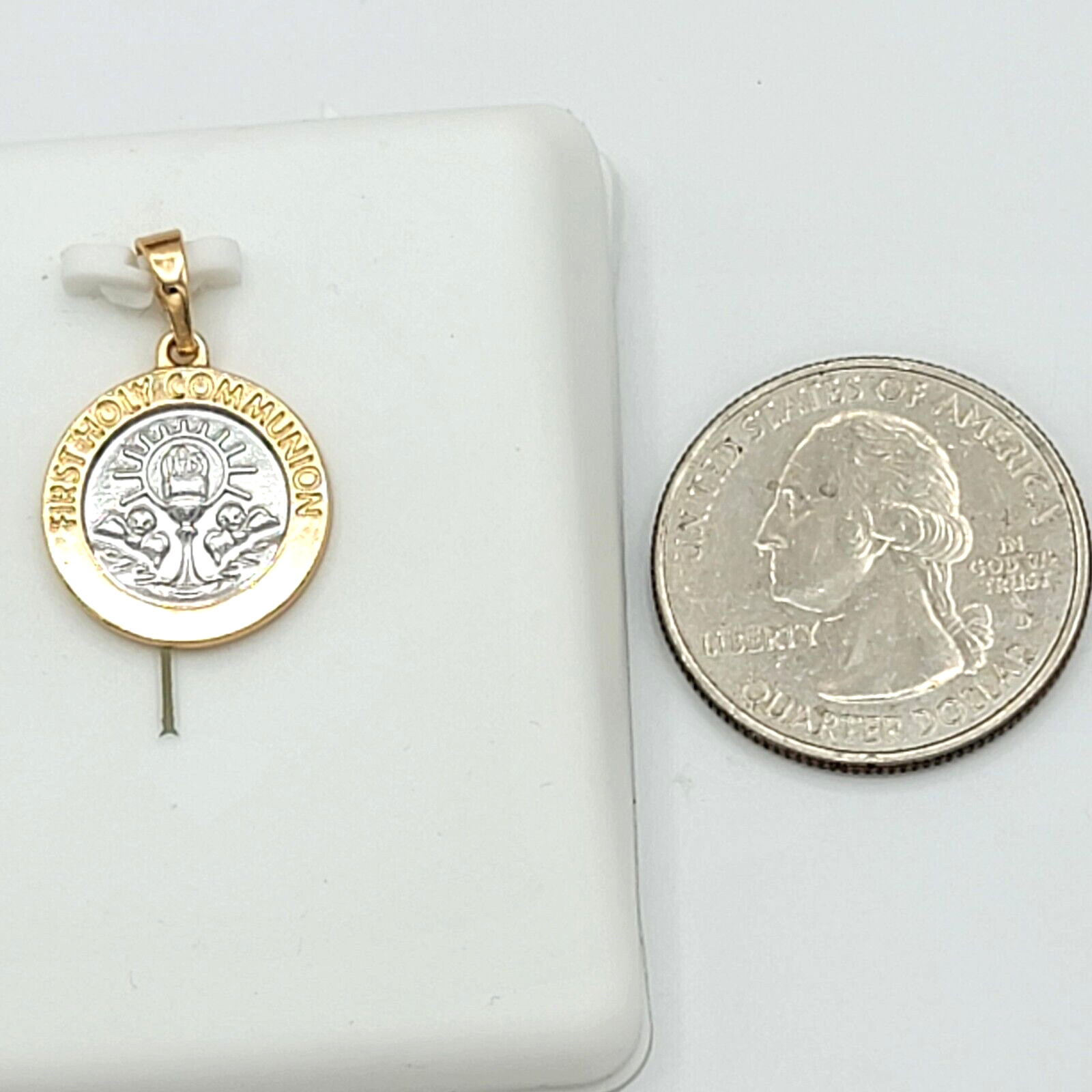 Two Tone 18K Gold Plated First Holy Communion Chalice Small Pendant. Gift Favor