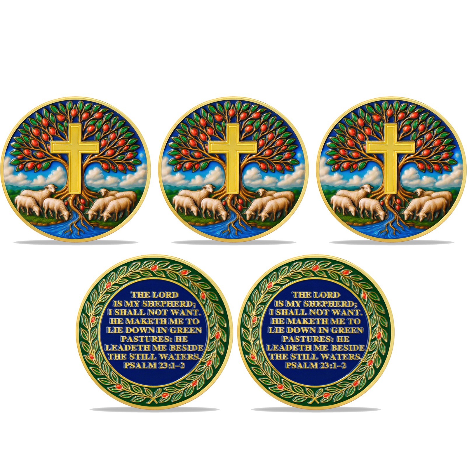 5Pcs Christian Challenge Coin Lord Is My Shepherd Psalm 31:15 Verse Faith Coin