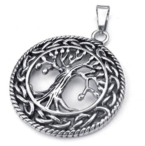 Mens Womens Celtic Tree of Life Stainless Steel Pendant Necklace Silver 24