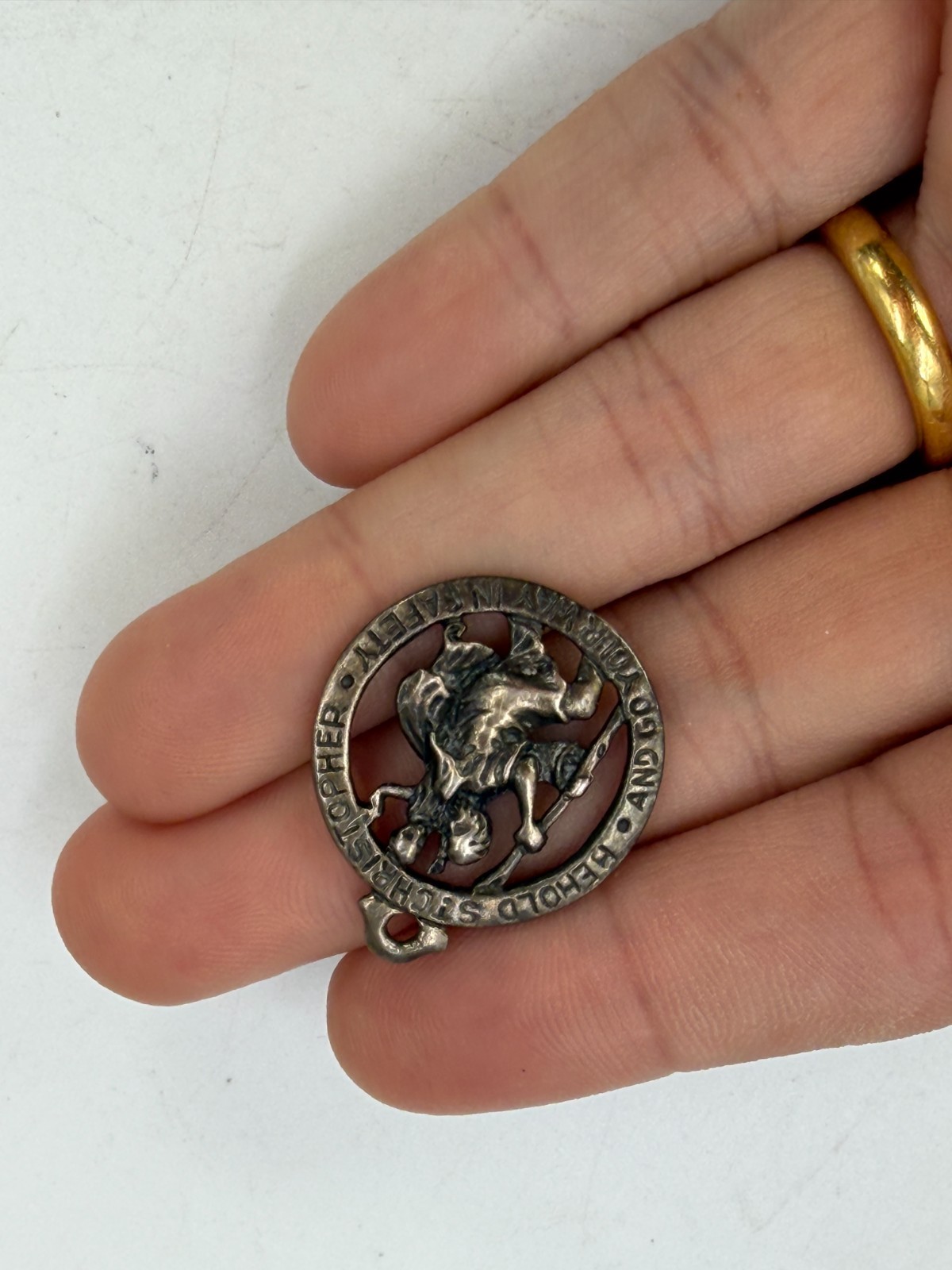 Vintage St. Christopher Medal Pendant Sterling Silver Round