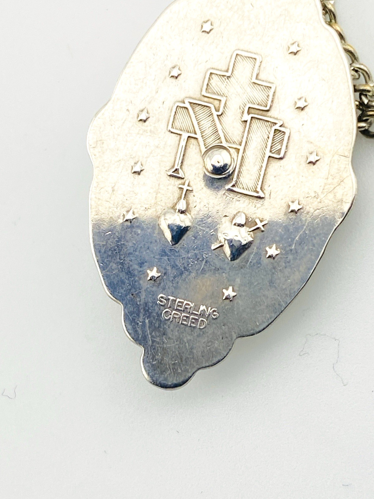 Creed Sterling Silver Our Lady Pendant Necklace Art Deco 15 In