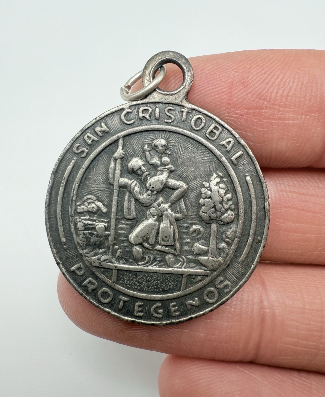 Vintage San Cristobal Protegenos Religious Medallion Pendant