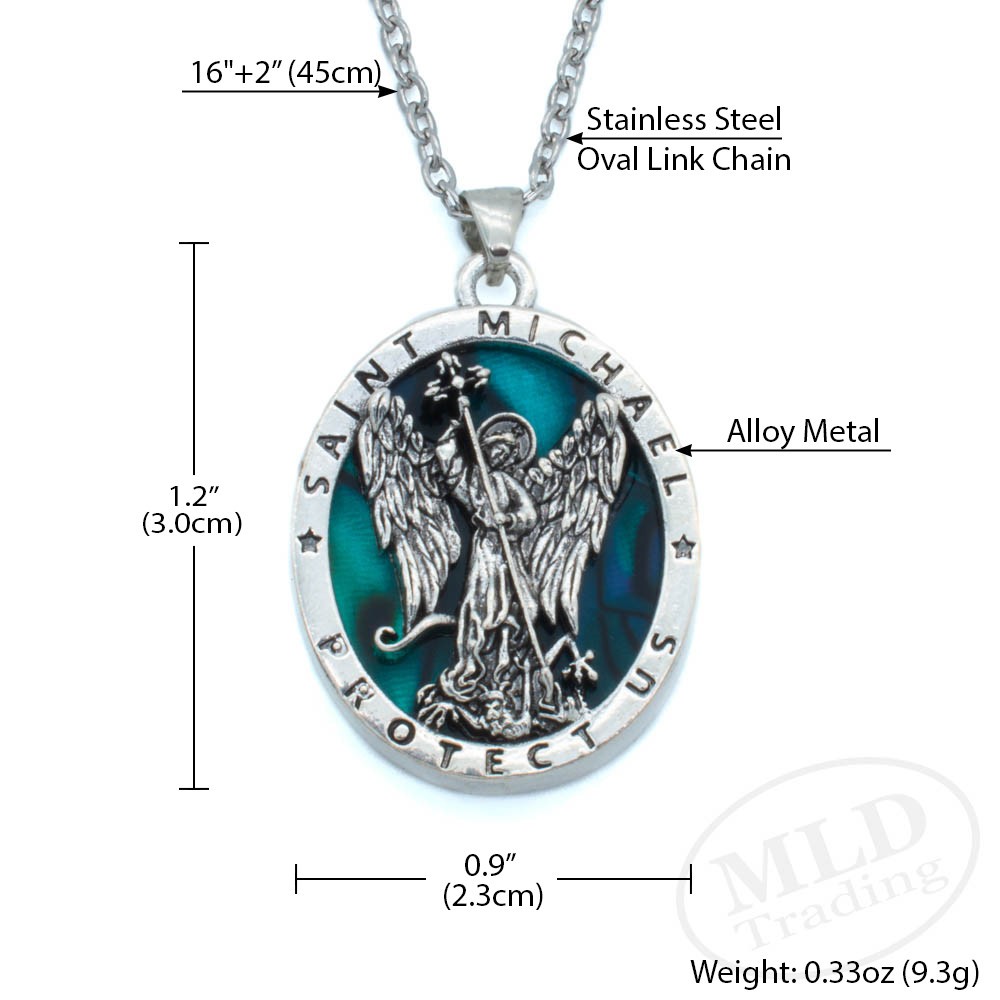 Saint St Michael Protector Pendant Necklace – Stainless Steel Chain, Angel Medal