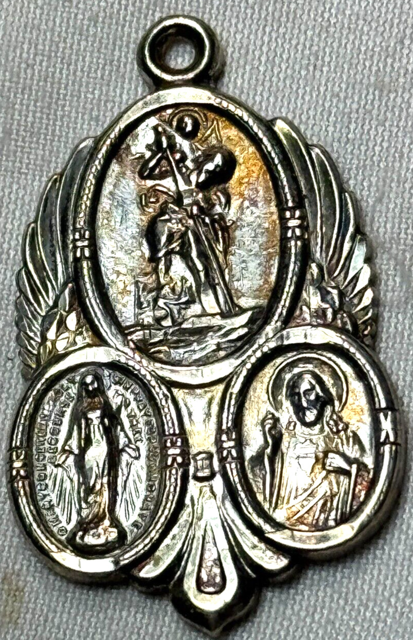 VINTAGE 1950’S STERLING SILVER 3 WAY MULTI MEDAL PENDANT -FREE SHIP