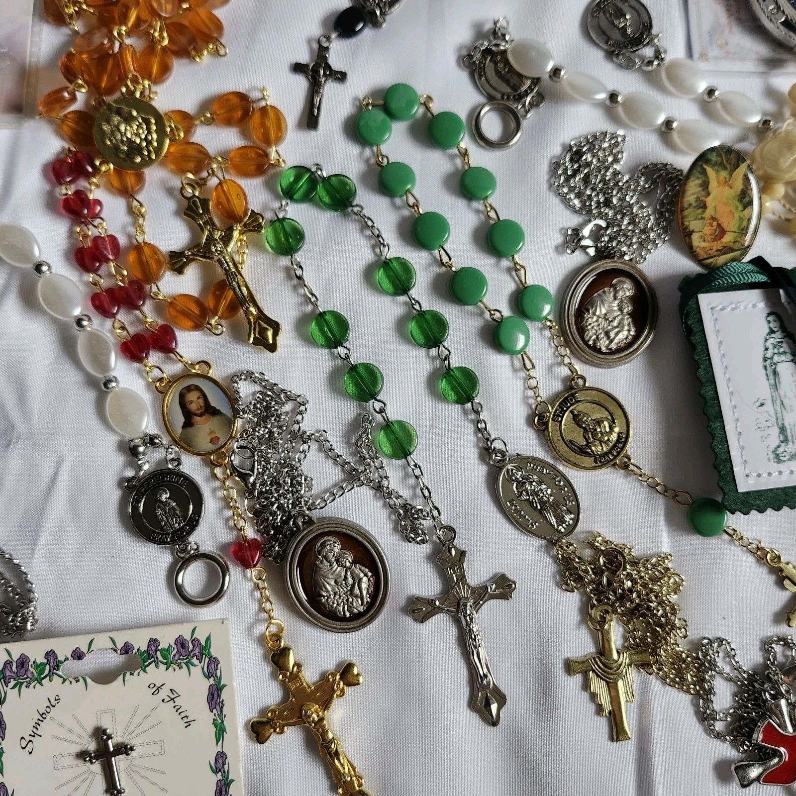 Lot Of Religious Spiritual Charms Pendants Necklace Mixed Saints Jesus Mary 100+
