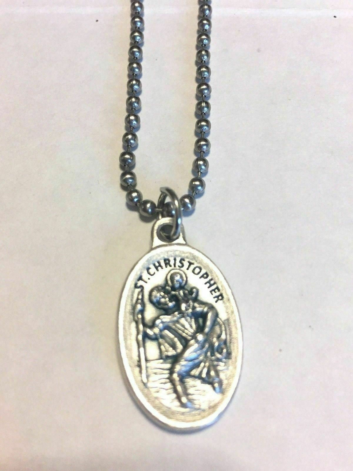 St. Michael & St Christopher 1″ Italian Medal Double Sided w Ball Chain Necklace