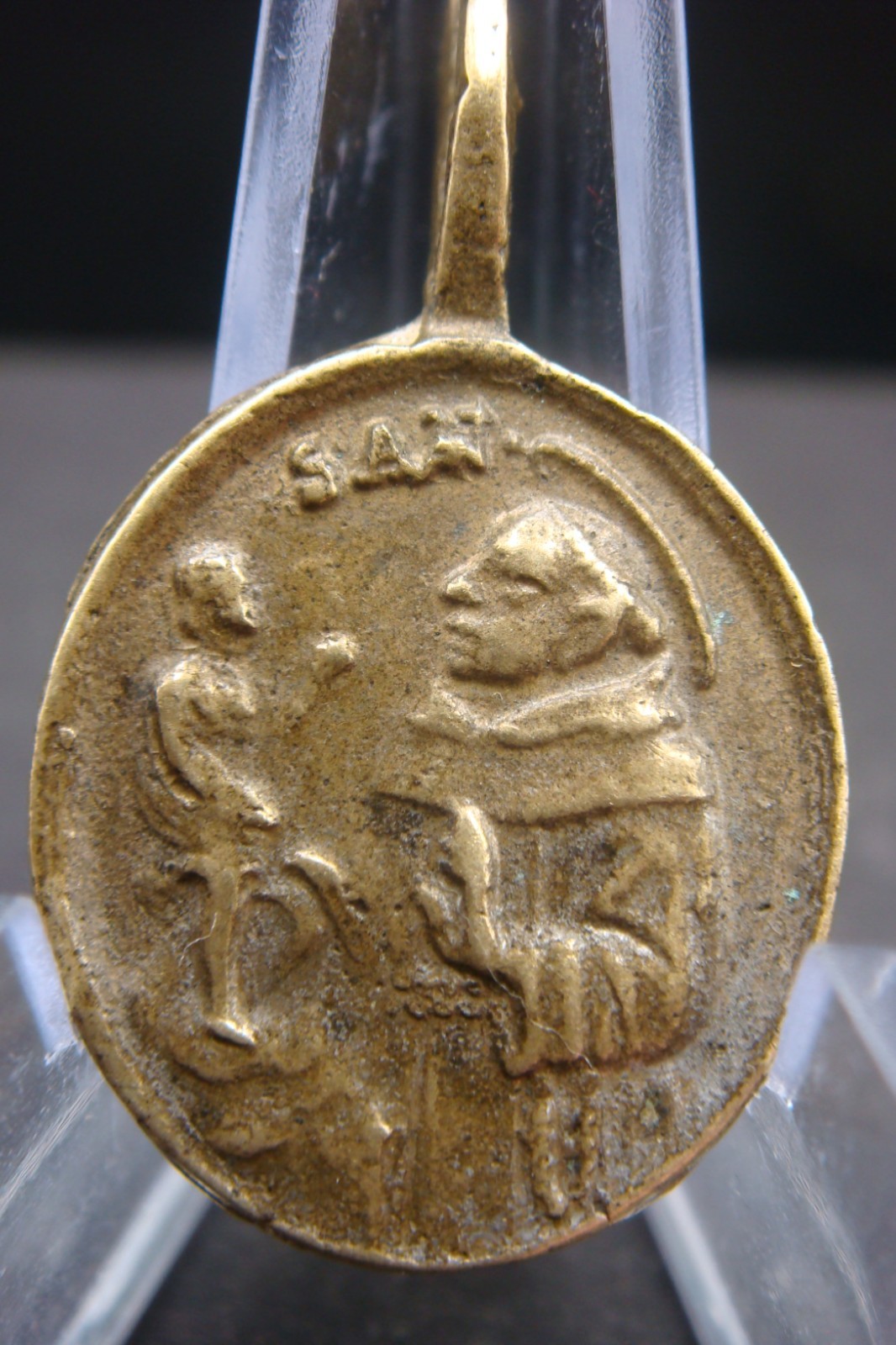 Rare Antique Bronze Catholic Medal Saint Anthony of Padua & Madonna w Child
