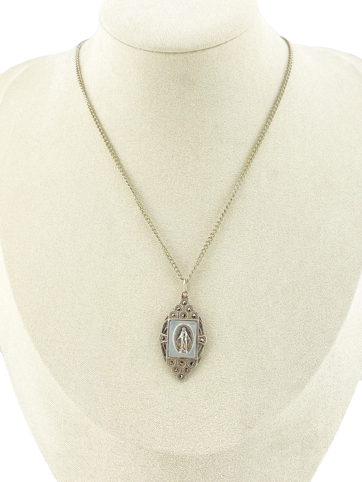Creed Sterling Silver Our Lady Pendant Necklace Art Deco 15 In