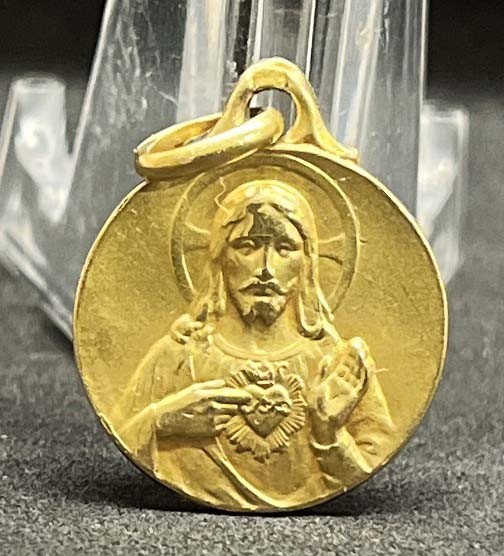 France 1910´ antique Sacred Heart of Jesus Christ, gold bath, medal, beauty!
