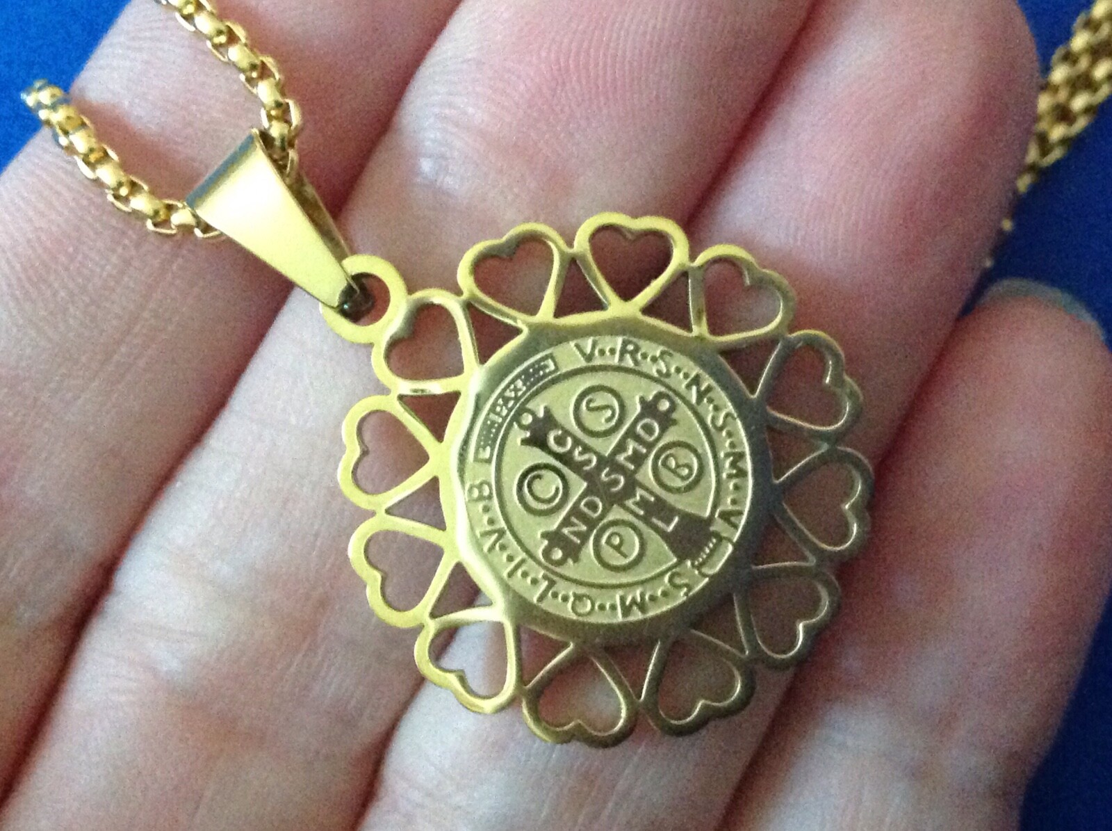Gold Plated Stainless Steel St BENEDICT Protection NECKLACE Saint Medal 23″