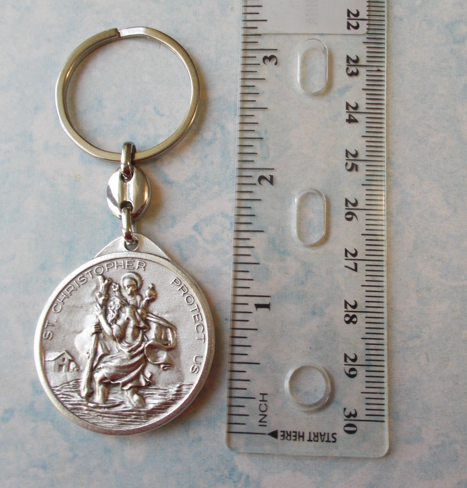 ST CHRISTOPHER OUR LADY OF GRACE Saint Medal KEYCHAIN KEY RING Protection Italy