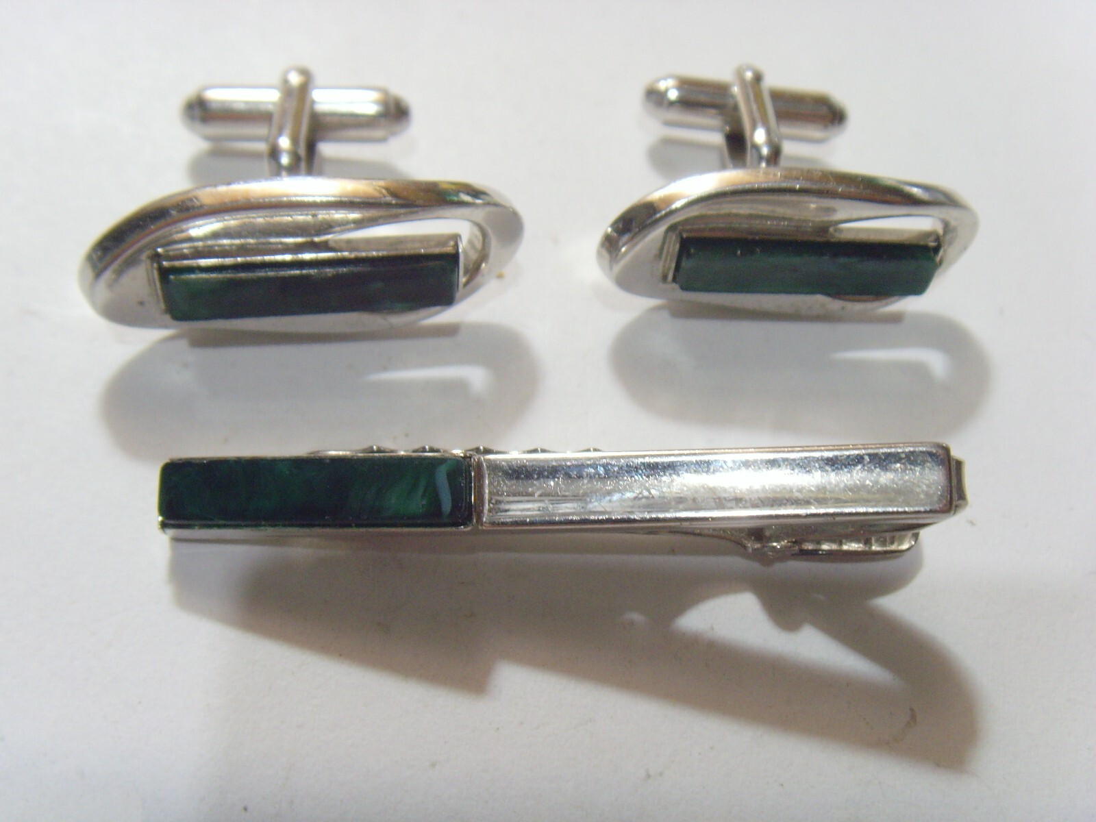1950s antique Anson cufflinks tie clip green jade classic Mens jewelry set 53592
