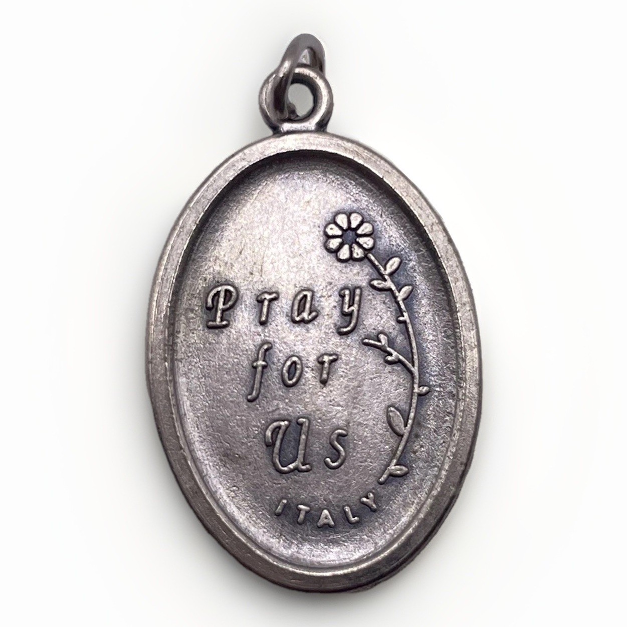 St Saint Jude Pray For Us Medal Pendant Italy Silver Tone Patron of Lost Causes