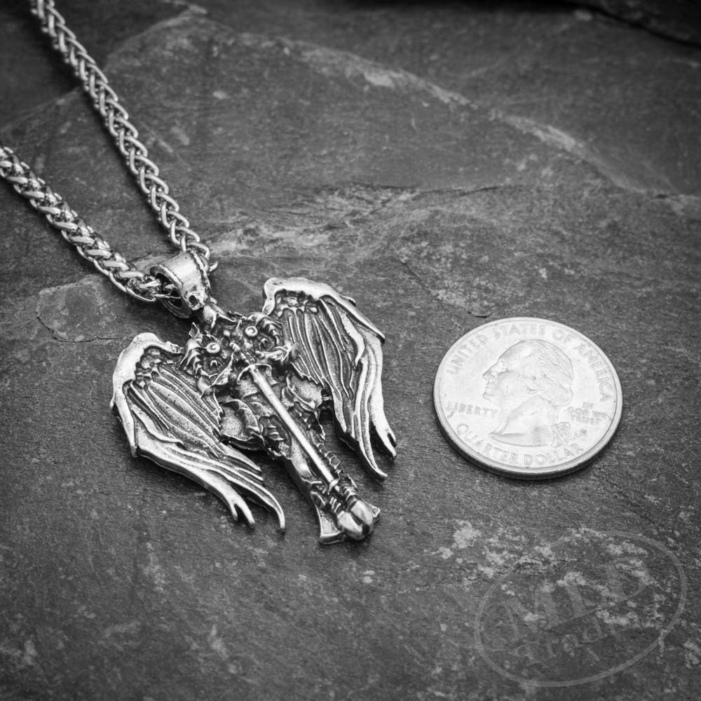 Saint St Michael Archangel Wings Cross Pendant Necklace & Stainless Steel Chain