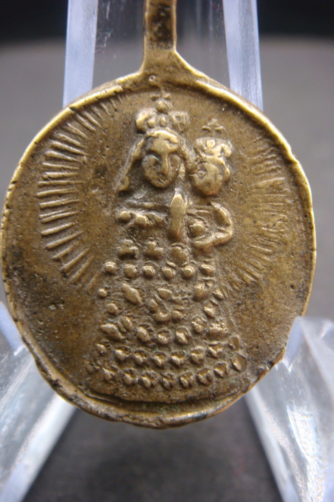 Rare Antique Bronze Catholic Medal Saint Anthony of Padua & Madonna w Child