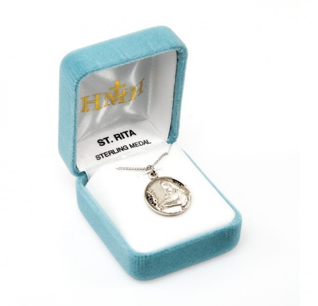 St. Rita Sterling Silver Round 0.9″ Medal, Gift Box, 18″ Chain, US Made