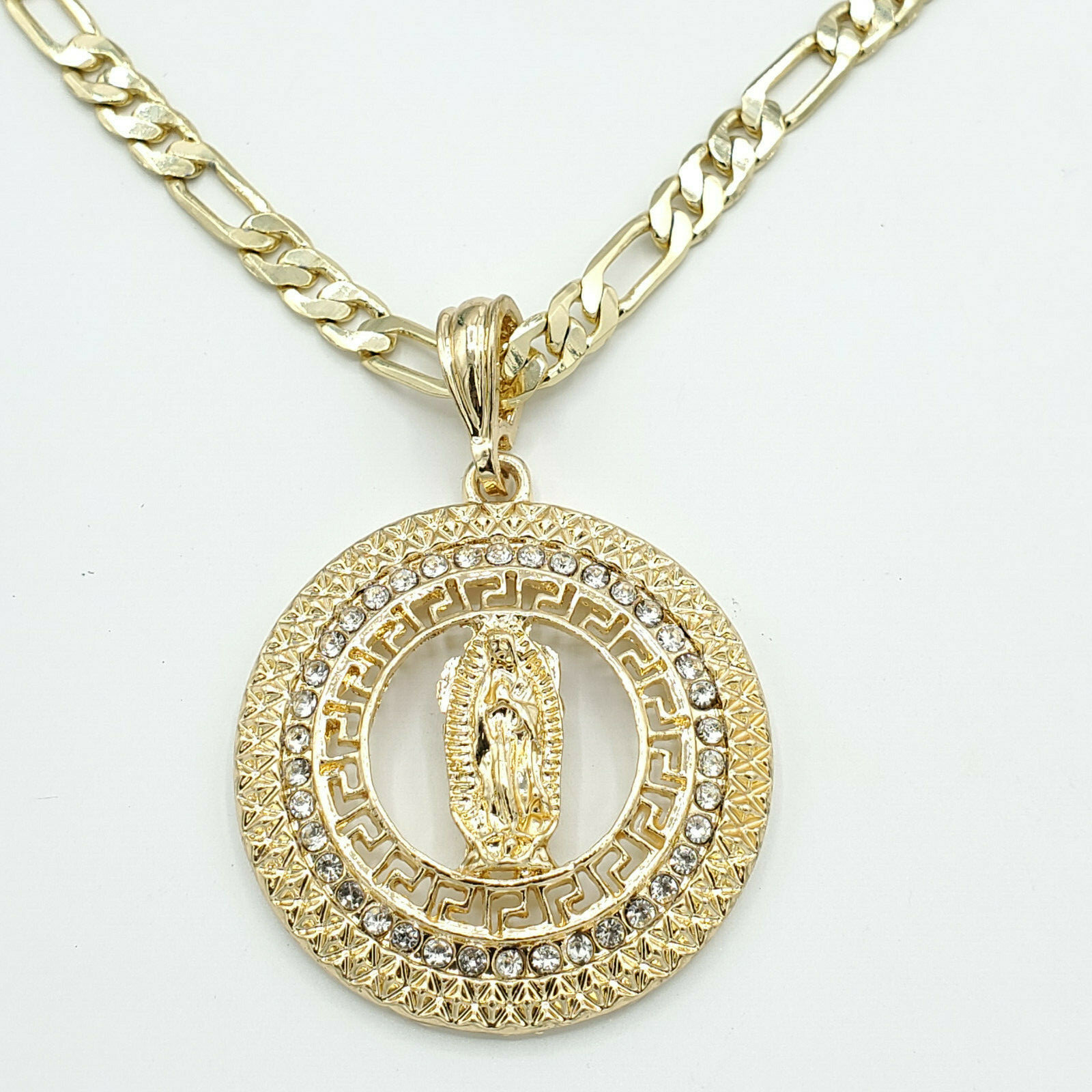 14K Gold Plated Our Lady of Guadalupe Pendant w chain. Medalla Oro laminado