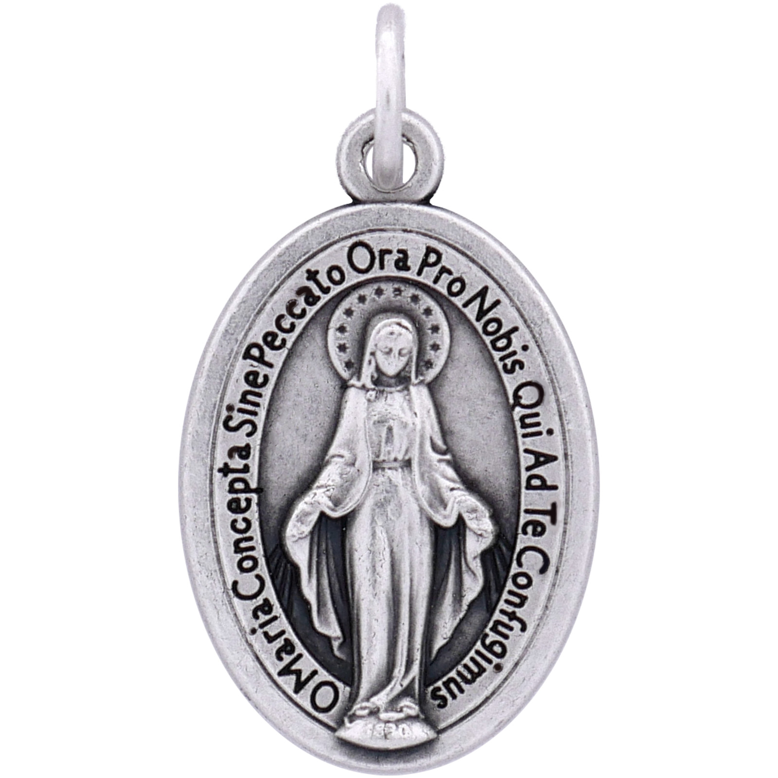 100 Pack LATIN Miraculous Medals 1″ Silver Plated, Made in Italy — Catholic