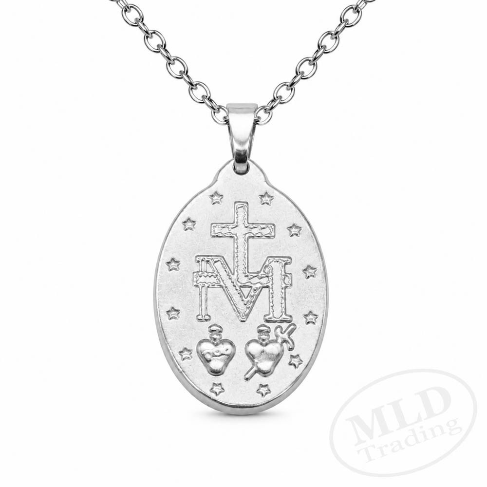 Silver & Gold Miraculous Medal Necklace – Stainless Steel Pendant 18″+2″ Chain