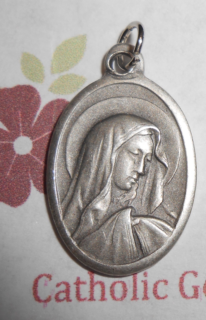 Our Lady of Sorrows / Pray for Us – Italian Silver tone Oxidized 1 inch Medal