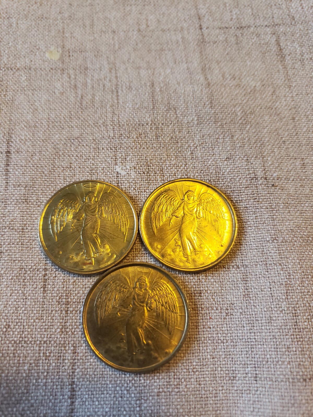 Vintage Gold Tone Guardian Angel Religious Prayer Coin / Medallion Double Sided