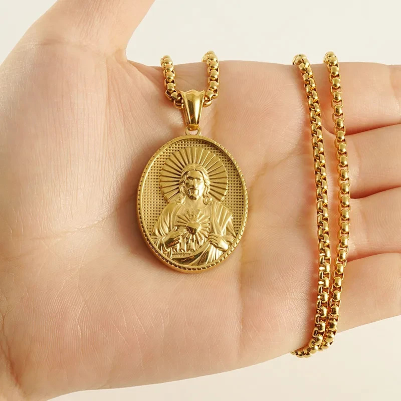 18k Gold Plated Sacred Heart of Jesus Necklace and Pendent Catholic