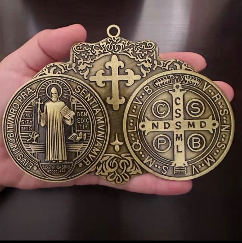 Catholic St Benedict Large Medal 4oz Antique Golden Color