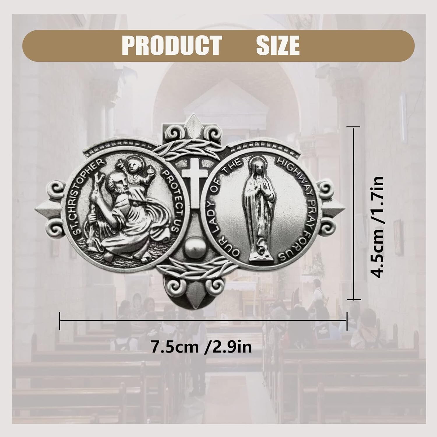 2 Pack St. Christopher Medal for Car Sun Visor Clip Decor Catholic Gift