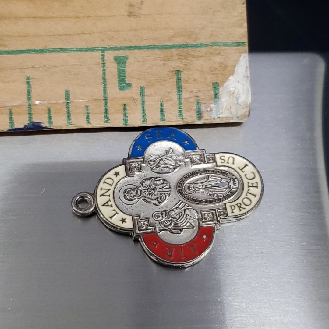 VTG Catholic Air Land Sea Military 4 Way Cross Sterling Silver Medal Pendant