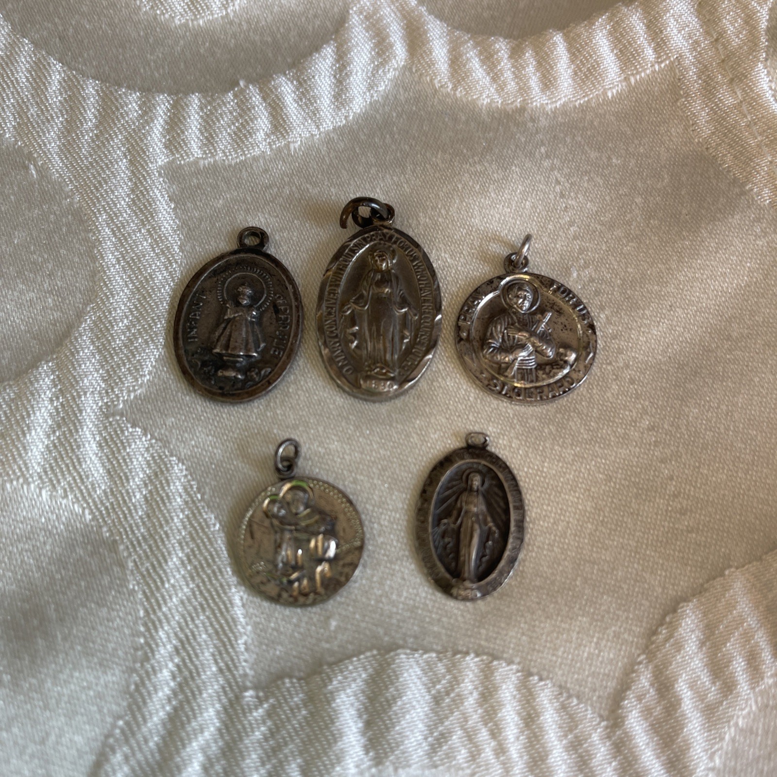 Lot of 5 Sterling Silver 925 Vintage Pendant Charms Religious Medals Mary
