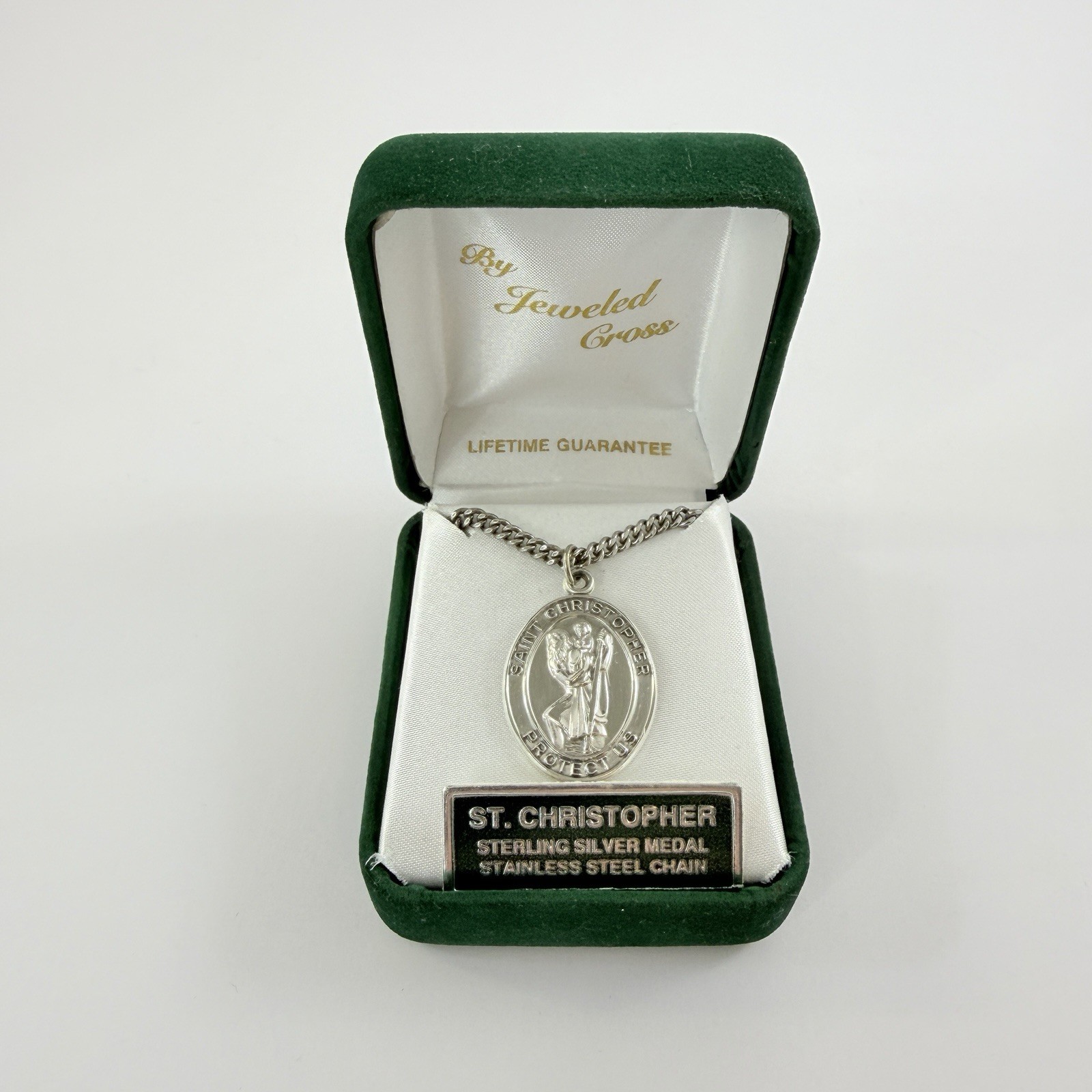 Jeweled Cross Co. Sterling Silver St. Christopher Medal Pendant 24 Inch Necklace