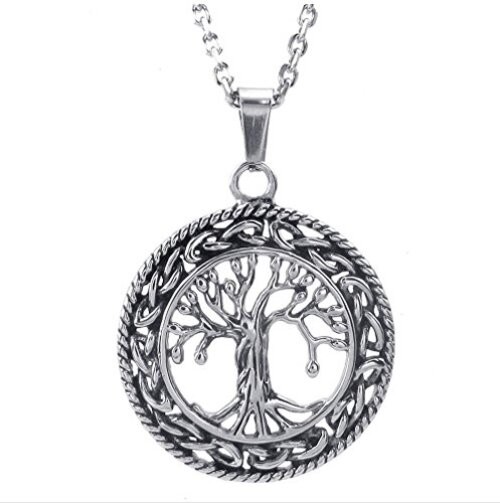 Mens Womens Celtic Tree of Life Stainless Steel Pendant Necklace Silver 24
