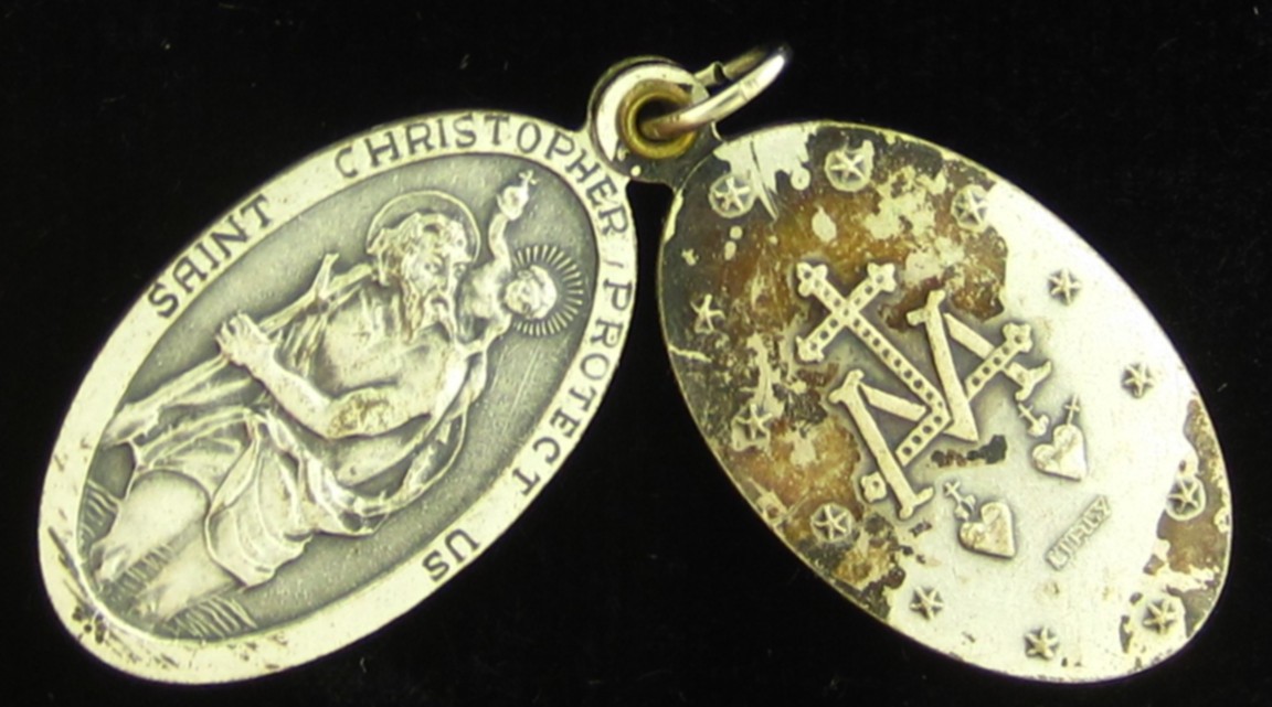 Vintage Jesus Medal Slider Opens Catholic Crucifixion Mary Saint Christopher