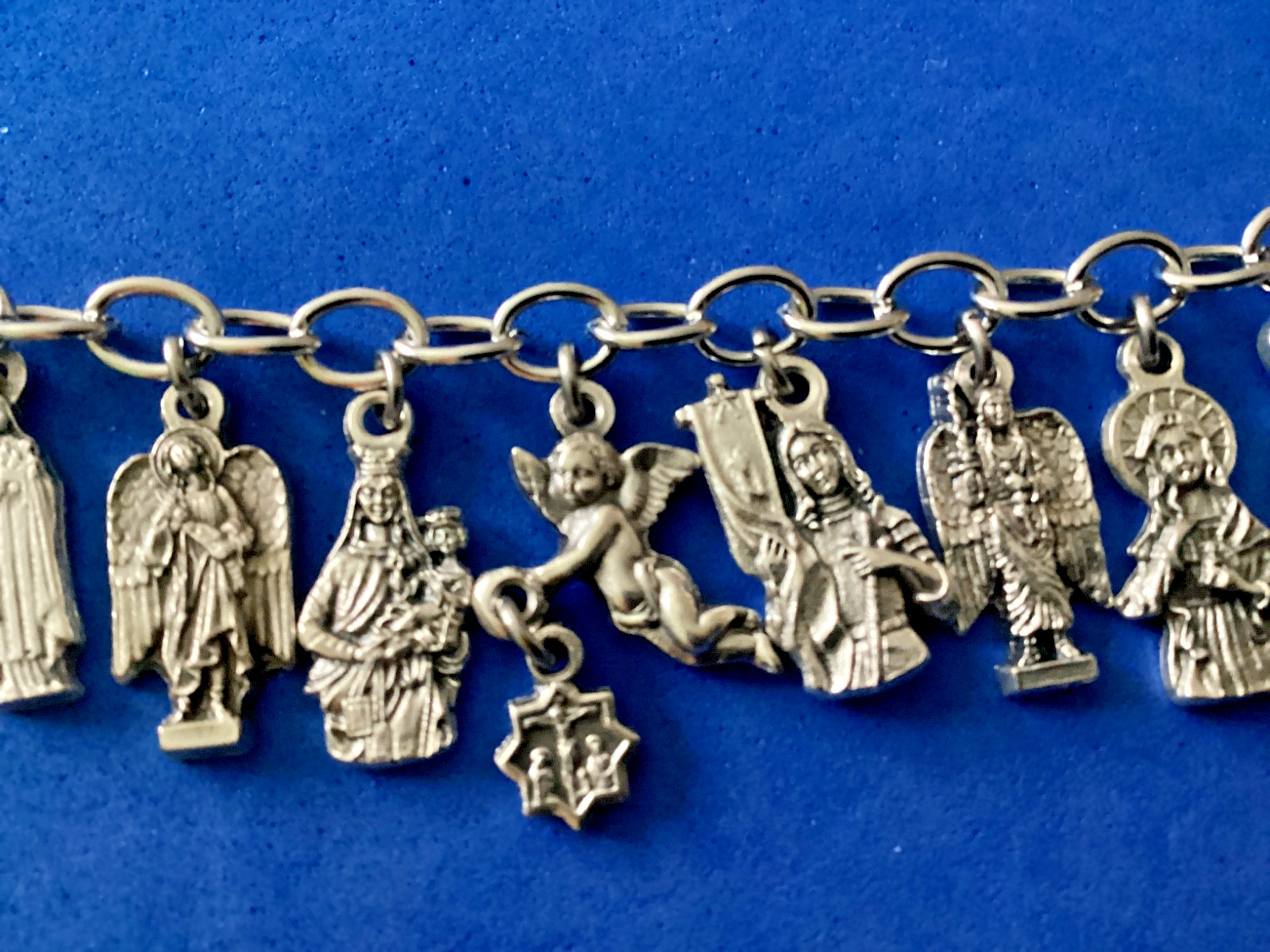 Custom Religious Catholic Saint Medal Charm Bracelet FIGURE Medals 8.5″ Angels