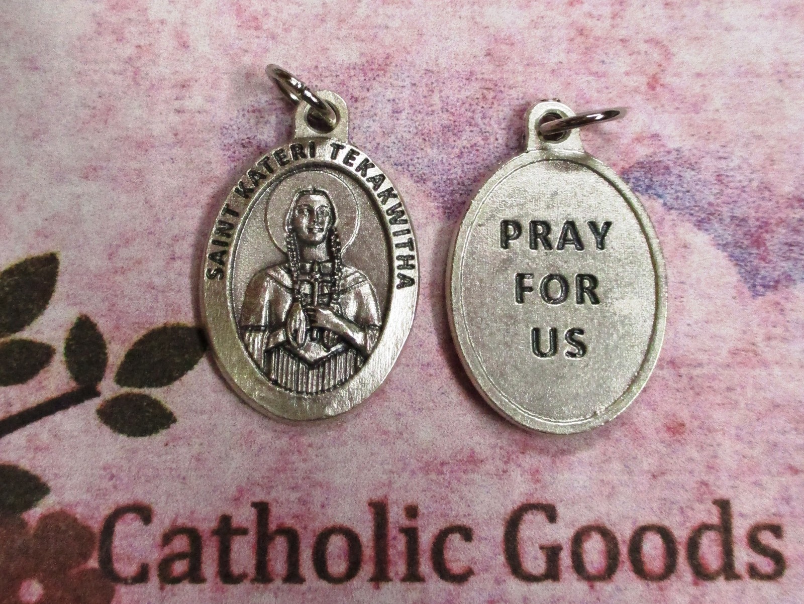 Saint St. Kateri Tekakwitha Italian Silver Tone OX 1 inch Medal