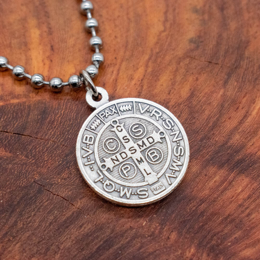 Premium Saint St Benedict Medal 3/4″ Pendant Necklace From Italy 24″ Ball Chain