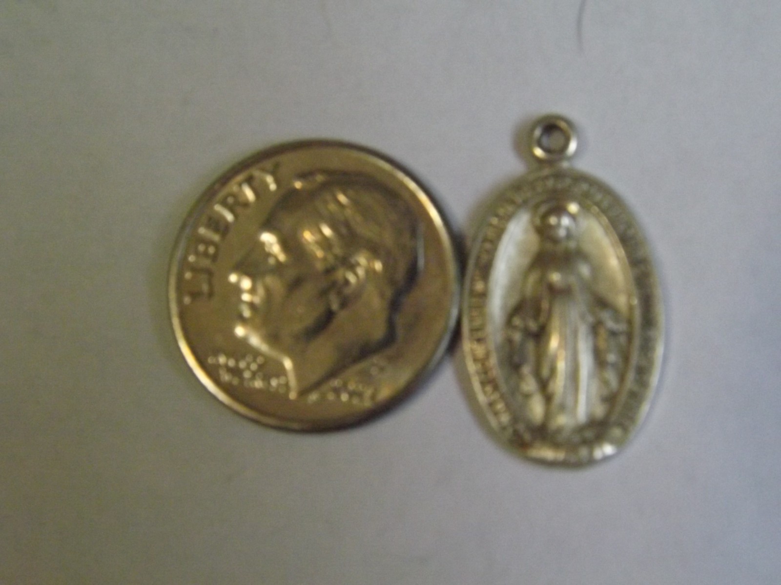 Religious sterling HMH Miraculous Virgin Mary small oval charm pendant medal