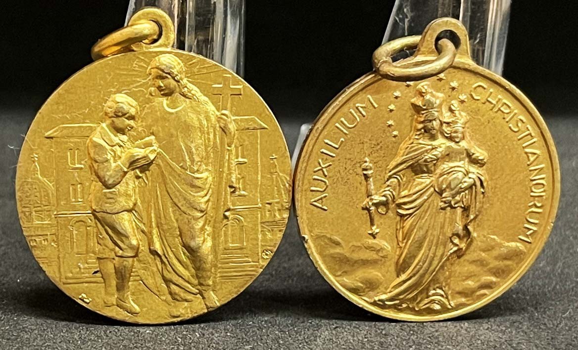 Italy lot x2 vintage Mary Help of Christians, Award Religion, Jesus & child