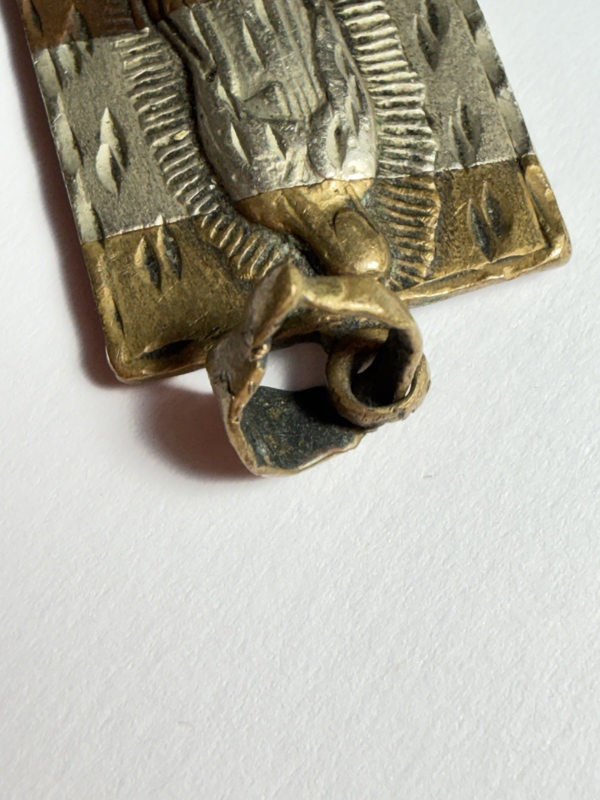 Vintage 14K Gold Base Our Lady of Guadalupe Tri-Tone Pendant Medal Mixed Hand Wo