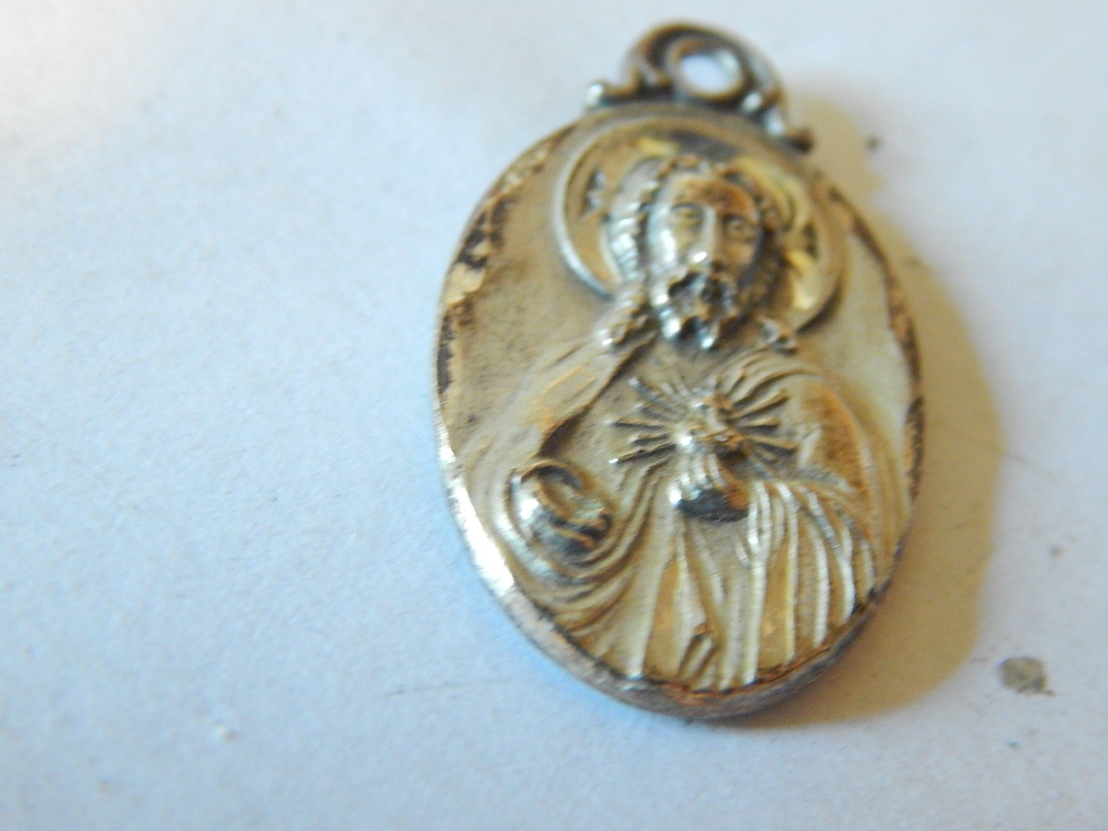 VTG 1950S ? CATHOLIC STERLING SILVER PENDANT CHARM METAL JESUS VIRGIN MOTHER