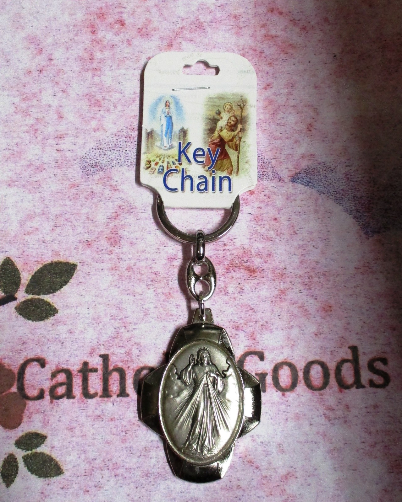 Divine Mercy Medal – 4 inch – Key Chain (Silver tone) 1464-123