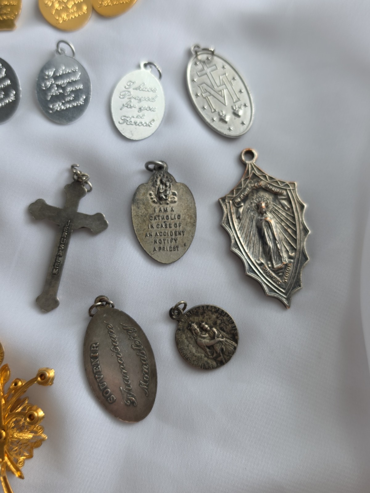 Catholic Religious Medal Lot Of 23, Ring, Brooches