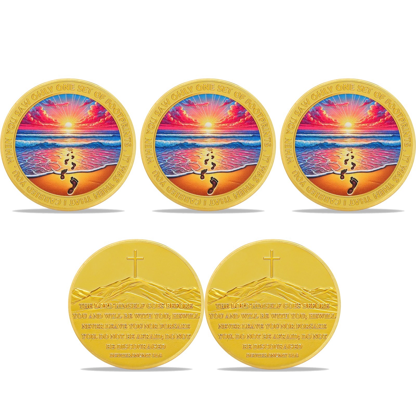 Footprints in the Sand Coins 5Pack – Christian Bible Verse Challenge Coin Medals