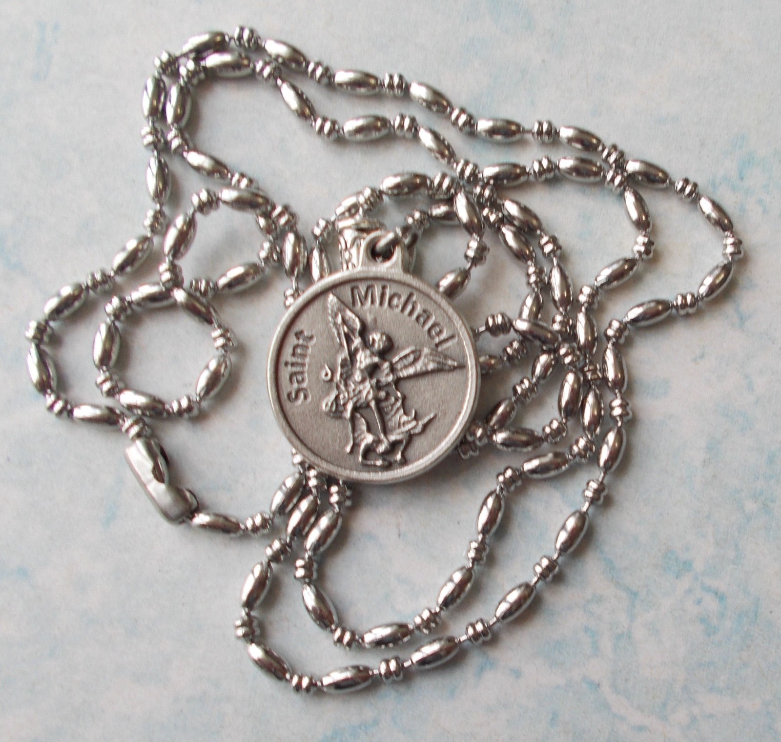 Rare ARCHANGEL St MICHAEL Saint Medal NECKLACE Pendant Angel Stainless Chain 30″